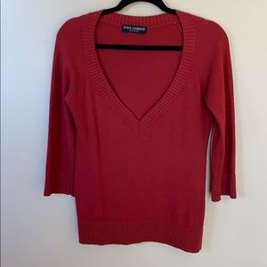 Dolce & Gabanna Burgandy Deep V Neck Sweater